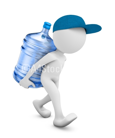 man with a bottle of purified water