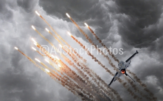 Military jet firing of flares