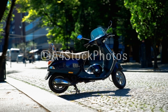 Moped bike on Trondheim streets background