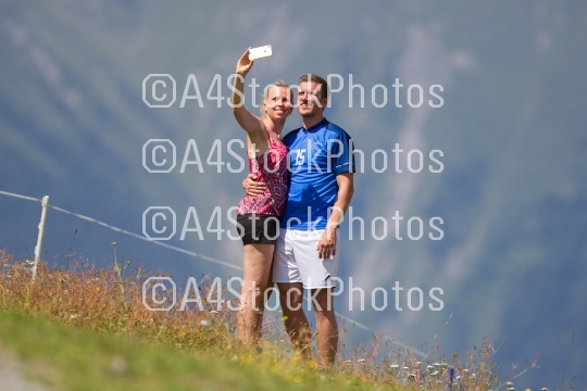 Nauders, Austria- August 5, 2017 : Couple taking picture of them