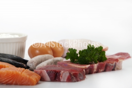 Protein rich foods in close up 
