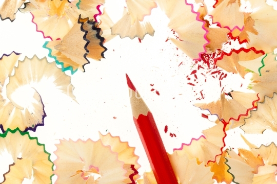 Red pencil and wood shavings