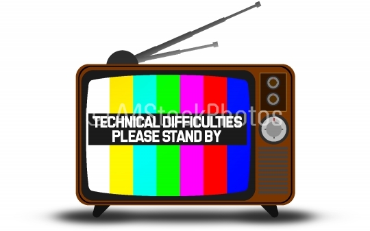 Retro television with technical difficulties warning