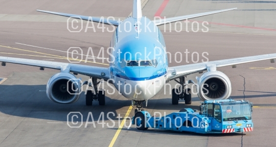 SCHIPHOL, AMSTERDAM, JULY 19, 2016: Front view of a KLM plane at