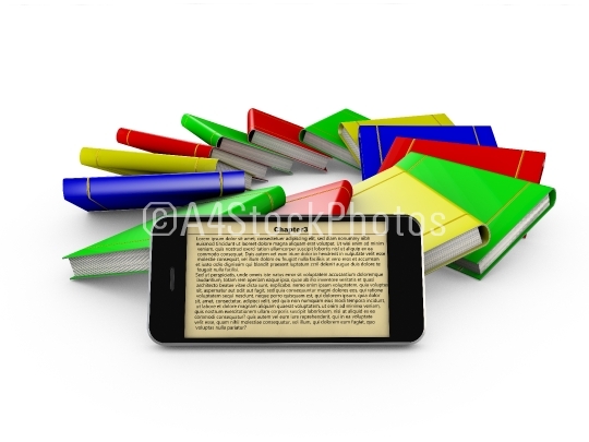 smartphone and colored books