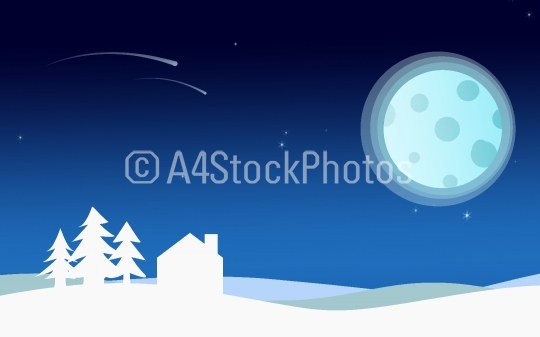 Snow landscape in winter at night