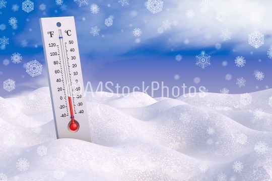 Thermometer and snowflakes