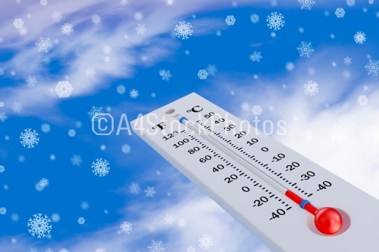 Thermometer and snowflakes