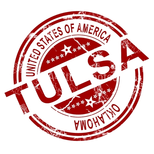 Tulsa Oklahoma stamp with white background