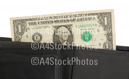 US one Dollar bill in a wallet, close up 