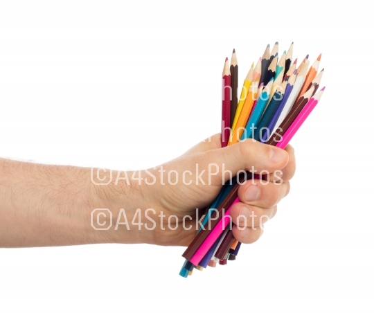 Used pencils in hand isolated