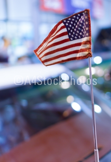 Vertical vivid USA flag bokeh background