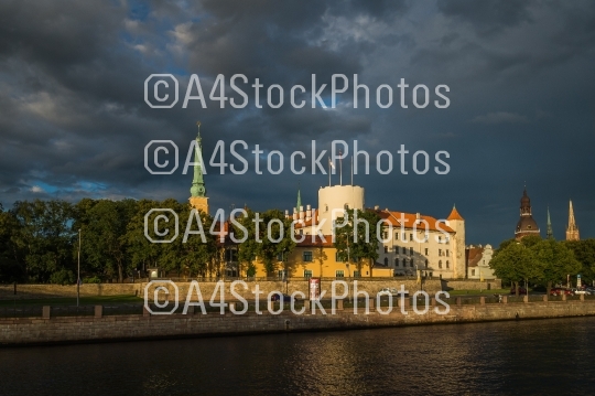 view of the Riga Castle from the riverside