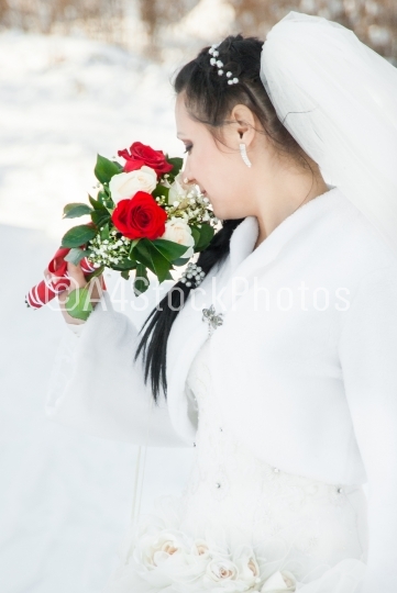 wedding dress and flowers