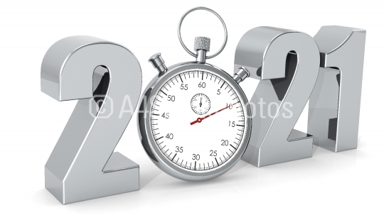Year 2021 with stopwatch isolated
